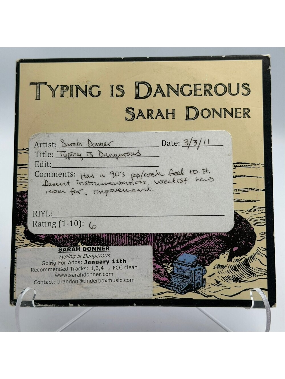 Sarah Donner - Typing Is Dangerous CD 2011 Indie Pop Rock Promo CatLady